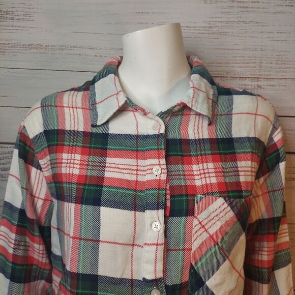 NWT Womans Aerie White/Red/Green Plaid Flannel Pajama Top - Picture 3 of 14